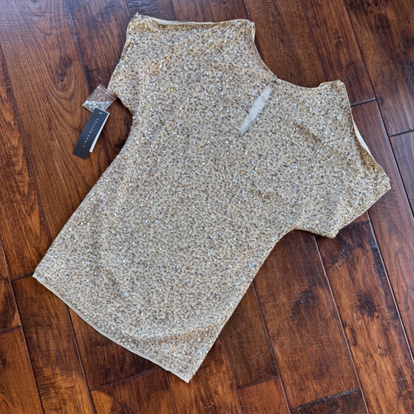 Aidan Mattox Gold Sequin Cold Shoulder Mini Dress Size 4 NWT - Picture 4 of 10
